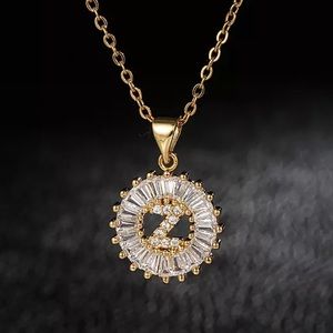 Gold Initial Crystal Sparkly Pendant Necklace A-Z